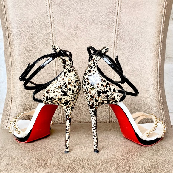 Christian Louboutin Monocronana 120 Black White Splattered Gold Spike 37 1/2 - Picture 9 of 16